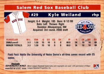 2009 Grandstand Salem Red Sox #NNO Kyle Weiland Back