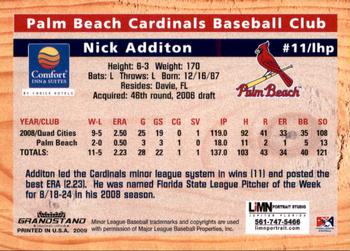 2009 Grandstand Palm Beach Cardinals #NNO Nick Additon Back