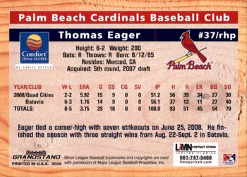 2009 Grandstand Palm Beach Cardinals #NNO Thomas Eager Back