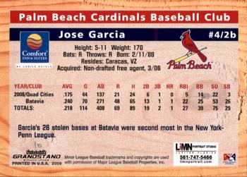 2009 Grandstand Palm Beach Cardinals #NNO Jose Garcia Back