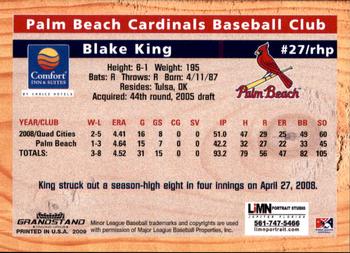 2009 Grandstand Palm Beach Cardinals #NNO Blake King Back