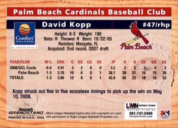 2009 Grandstand Palm Beach Cardinals #NNO David Kopp Back