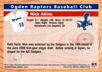 2009 Grandstand Ogden Raptors #NNO Nick Akins Back