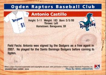2009 Grandstand Ogden Raptors #NNO Antonio Castillo Back