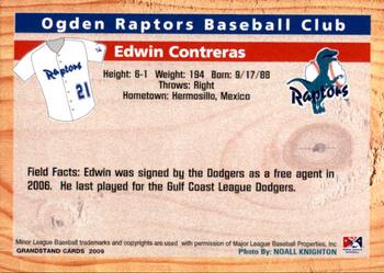 2009 Grandstand Ogden Raptors #NNO Edwin Contreras Back