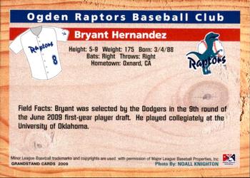 2009 Grandstand Ogden Raptors #NNO Bryant Hernandez Back
