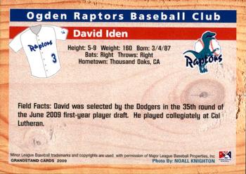 2009 Grandstand Ogden Raptors #NNO David Iden Back