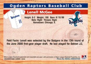 2009 Grandstand Ogden Raptors #NNO Lenell McGee Back