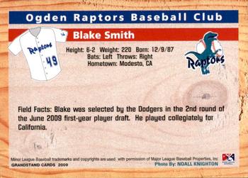 2009 Grandstand Ogden Raptors #NNO Blake Smith Back