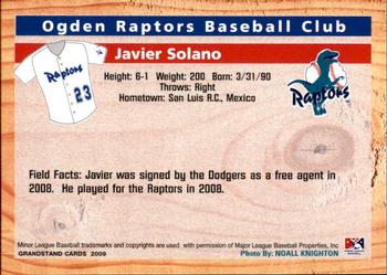 2009 Grandstand Ogden Raptors #NNO Javier Solano Back