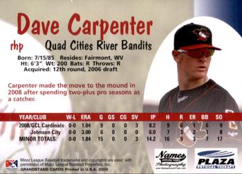 2009 Grandstand Quad Cities River Bandits #NNO Dave Carpenter Back