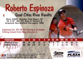 2009 Grandstand Quad Cities River Bandits #NNO Roberto Espinoza Back
