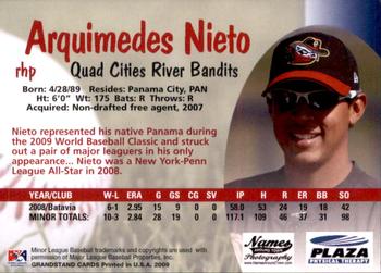 2009 Grandstand Quad Cities River Bandits #NNO Arquimedes Nieto Back