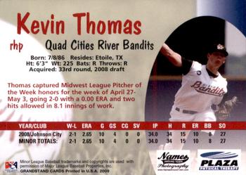 2009 Grandstand Quad Cities River Bandits #NNO Kevin Thomas Back