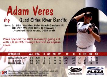 2009 Grandstand Quad Cities River Bandits #NNO Adam Veres Back