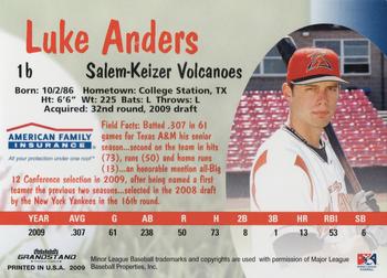 2009 Grandstand Salem-Keizer Volcanoes #NNO Luke Anders Back