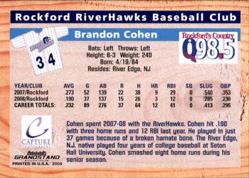 2009 Grandstand Rockford RiverHawks #NNO Brandon Cohen Back