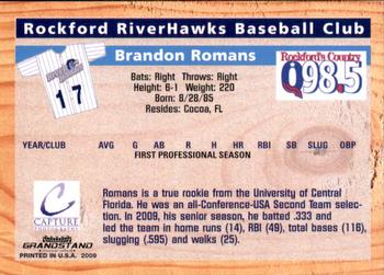 2009 Grandstand Rockford RiverHawks #NNO Brandon Romans Back