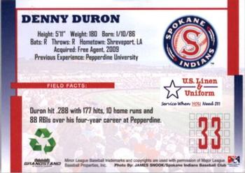 2009 Grandstand Spokane Indians #NNO Denny Duron Back
