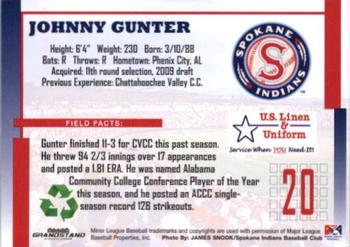 2009 Grandstand Spokane Indians #NNO Johnny Gunter Back