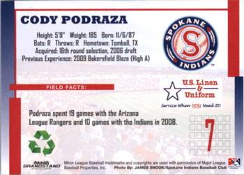 2009 Grandstand Spokane Indians #NNO Cody Podraza Back