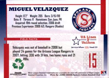 2009 Grandstand Spokane Indians #NNO Miguel Velazquez Back