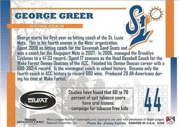 2009 Grandstand St. Lucie Mets #NNO George Greer Back