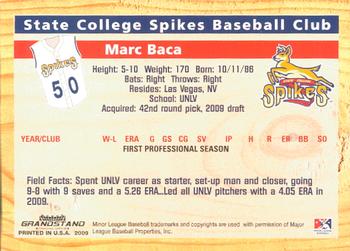 2009 Grandstand State College Spikes #NNO Marc Baca Back