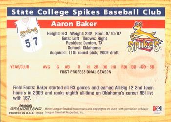 2009 Grandstand State College Spikes #NNO Aaron Baker Back
