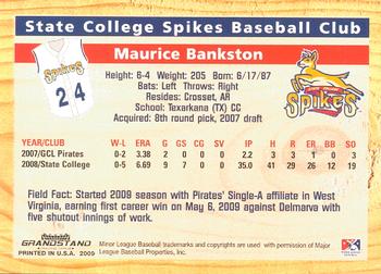 2009 Grandstand State College Spikes #NNO Maurice Bankston Back