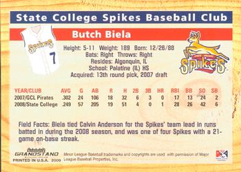 2009 Grandstand State College Spikes #NNO Butch Biela Back