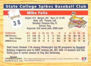 2009 Grandstand State College Spikes #NNO Mike Felix Back