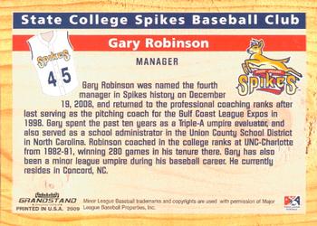 2009 Grandstand State College Spikes #NNO Gary Robinson Back