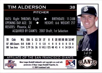 2009 Grandstand San Jose Giants #3 Tim Alderson Back