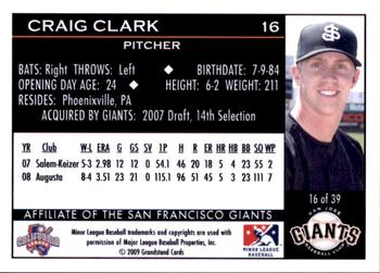 2009 Grandstand San Jose Giants #16 Craig Clark Back