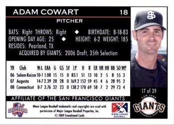2009 Grandstand San Jose Giants #17 Adam Cowart Back