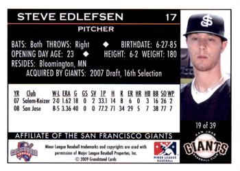 2009 Grandstand San Jose Giants #19 Steve Edlefsen Back