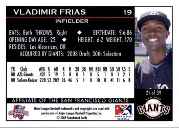 2009 Grandstand San Jose Giants #21 Vladimir Frias Back