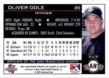 2009 Grandstand San Jose Giants #29 Oliver Odle Back