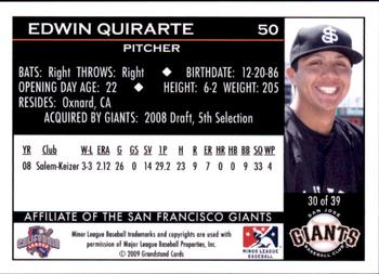 2009 Grandstand San Jose Giants #30 Edwin Quirarte Back
