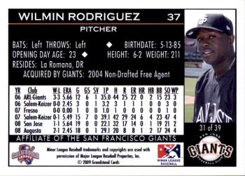 2009 Grandstand San Jose Giants #31 Wilmin Rodriguez Back