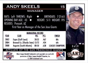 2009 Grandstand San Jose Giants #8 Andy Skeels Back
