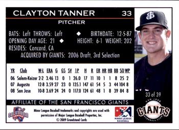 2009 Grandstand San Jose Giants #33 Clayton Tanner Back