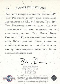 1998 SP Top Prospects - Autographs #GR Grant Roberts Back