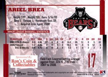 2009 Grandstand Yakima Bears #NNO Ariel Brea Back
