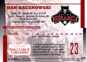 2009 Grandstand Yakima Bears #NNO Dan Kaczrowski Back