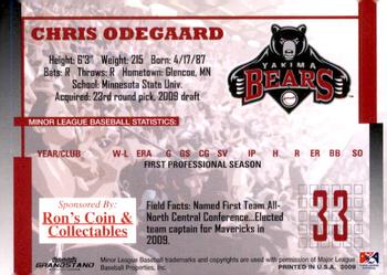 2009 Grandstand Yakima Bears #NNO Chris Odegaard Back