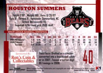 2009 Grandstand Yakima Bears #NNO Houston Summers Back