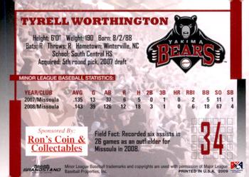 2009 Grandstand Yakima Bears #NNO Tyrell Worthington Back