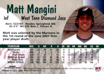 2009 Grandstand West Tenn Diamond Jaxx #NNO Matt Mangini Back